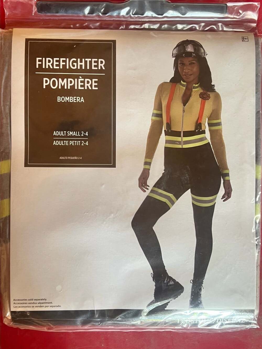 Party City Firefighter Adult Small 2-4 Catsuit Badge Halloween Costume New